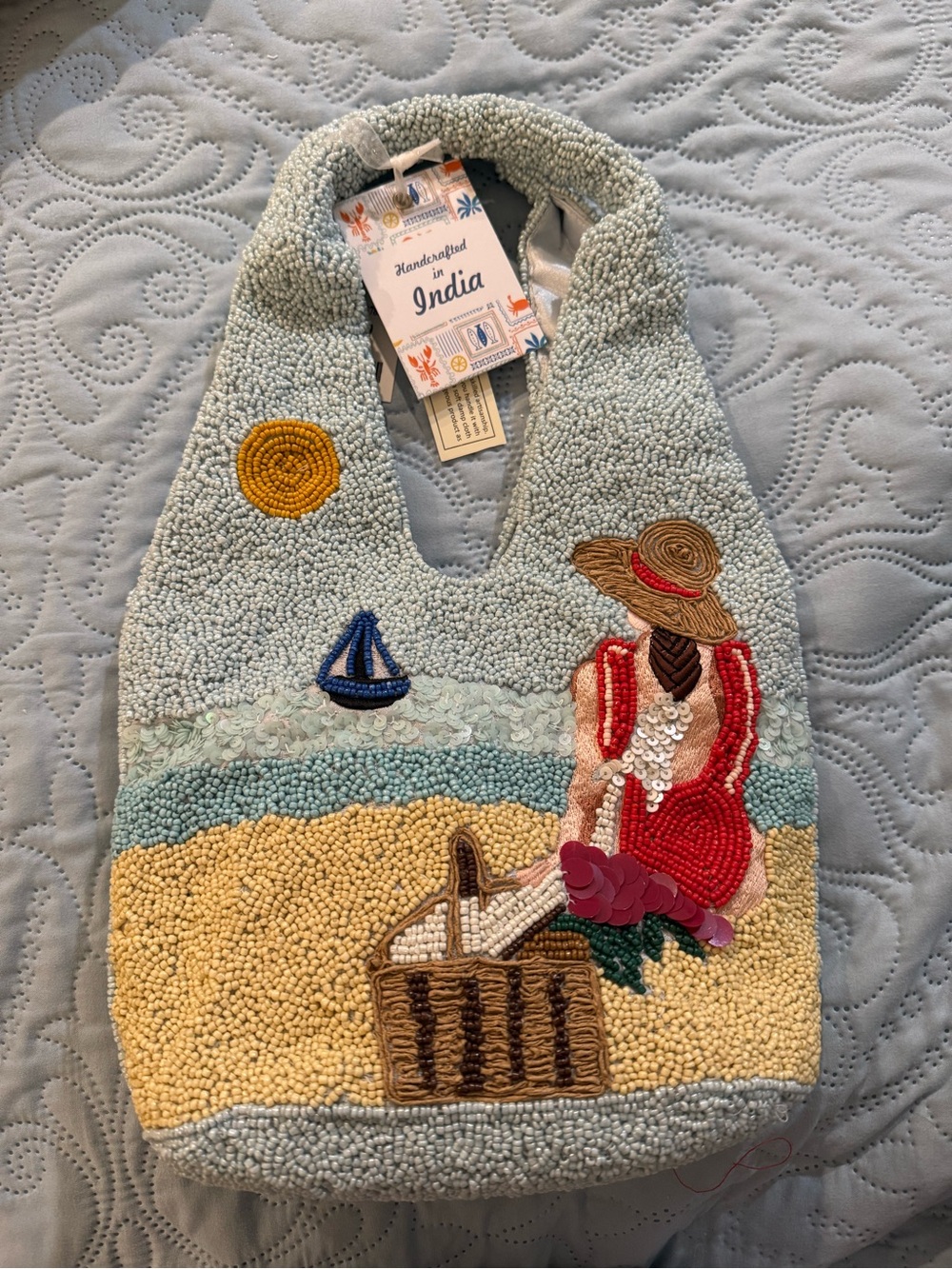 New Release Handcrafted In India Beach Scene Woman Beaded Hobo Bag Viral TikTok